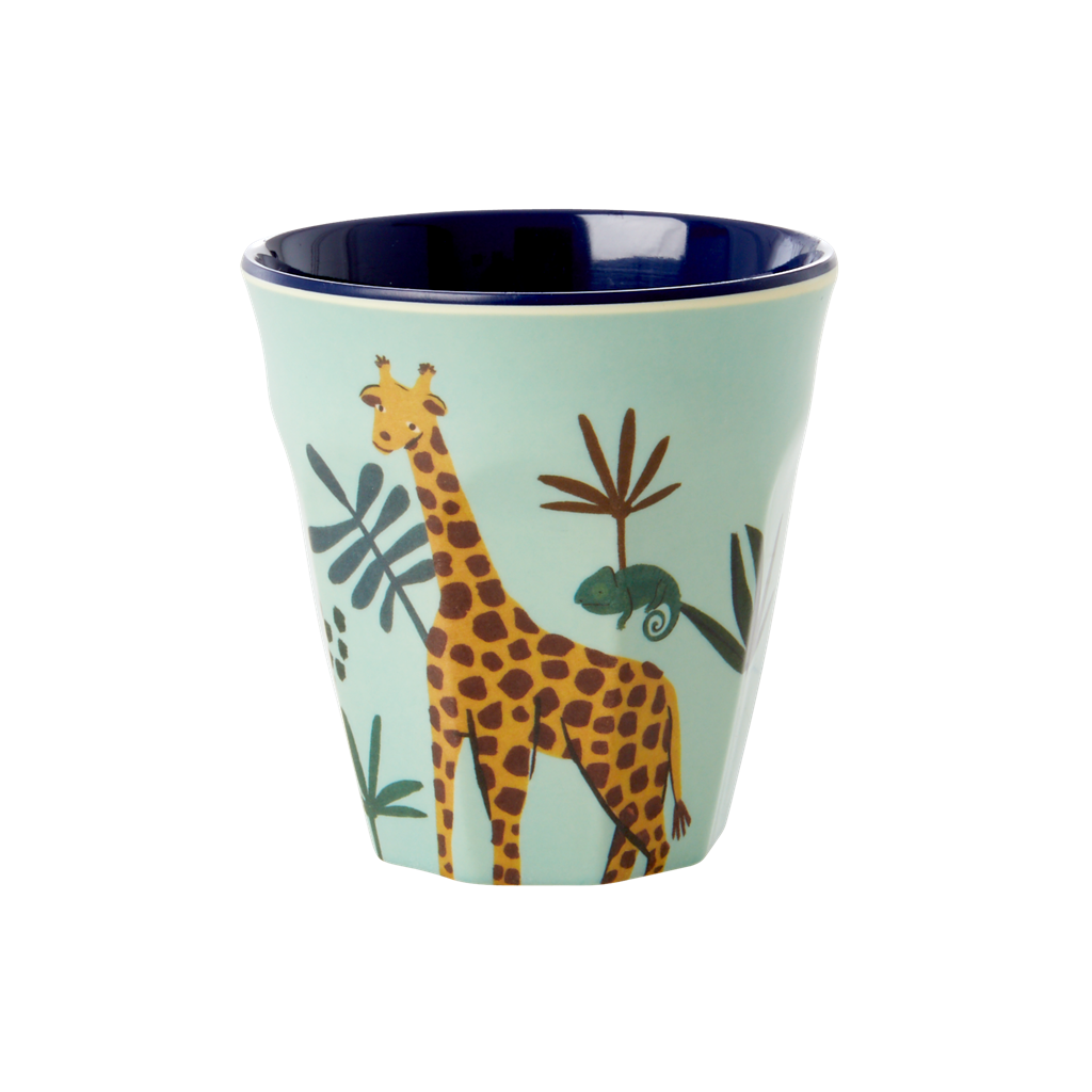 RICE Melamine Kids Cup Blue Jungle Animal Print Small - Rice RICE Melamine Kids Cup Blue Jungle Animal Print Small - Rice