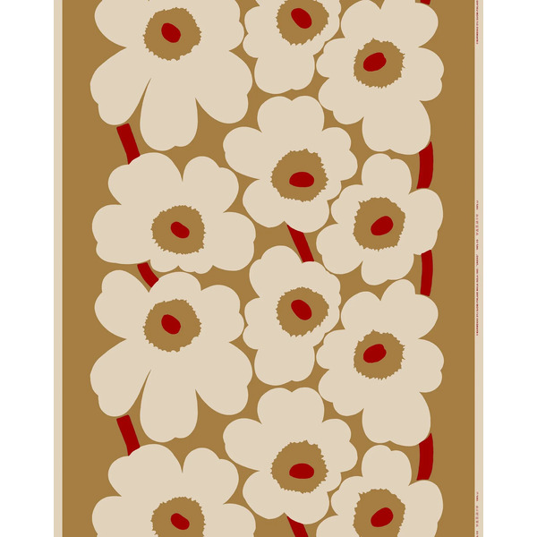 Marimekko Unikko Cotton Linen Fabric Red / Gold  (1 Metre) 