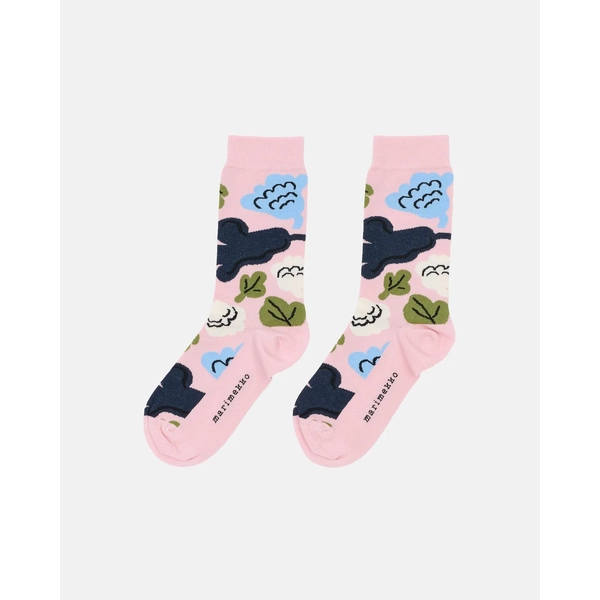 Marimekko Linjaus Kukasta Kukkaan Socks (Colour: light pink, green, dark blue)