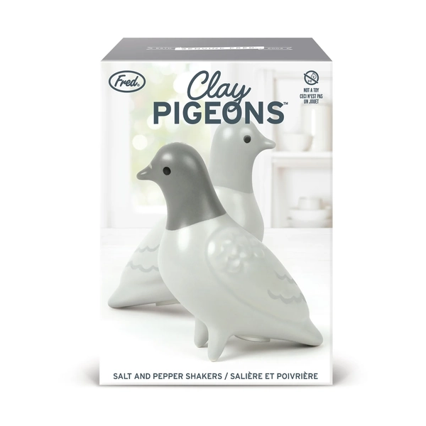 Fred Clay Pigeons Salt + Pepper Shakers-2pcs Set Grey