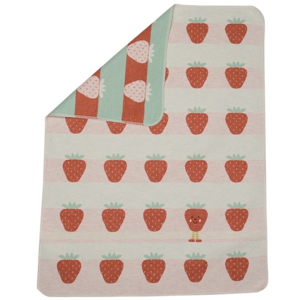 David Fusseneger Strawberries All Over Embroidered Blanket