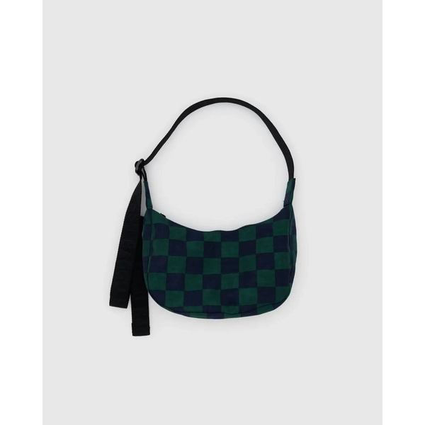 Baggu Small Nylon Crescent Bag - Navy Green Check