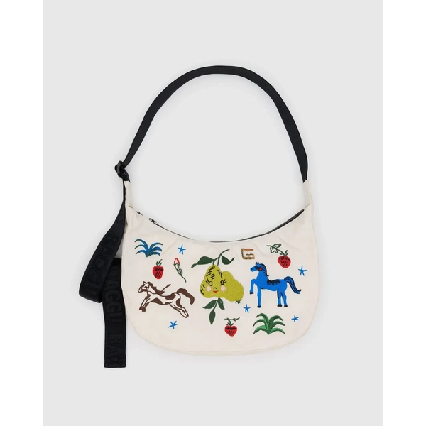 Baggu Medium Nylon Crescent Bag - Embroidered Painted Prairie