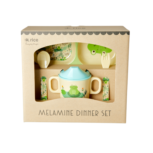 RICE Melamine Baby Dinner Set in Gift Box Frog Print