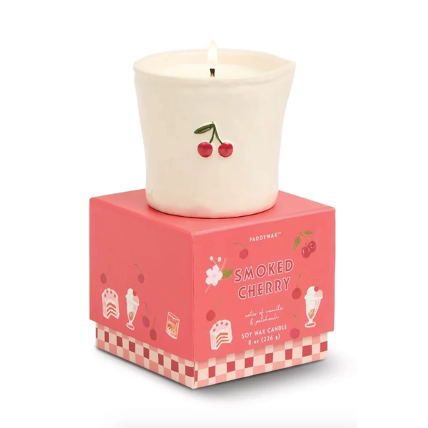 Paddywax Bistro 8oz/226g Embossed Ceramic Candle - Smoked Cherry Boxed