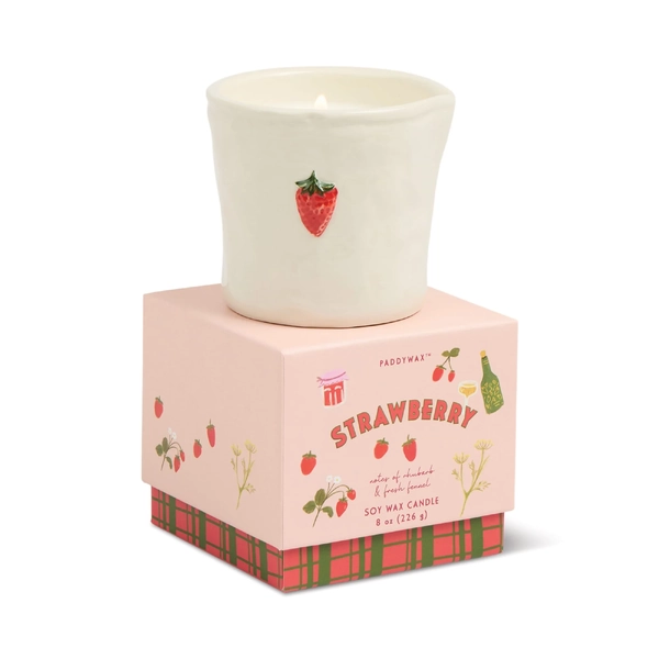 Paddywax Bistro 8oz/226g Embossed Ceramic Candle- Strawberry Boxed