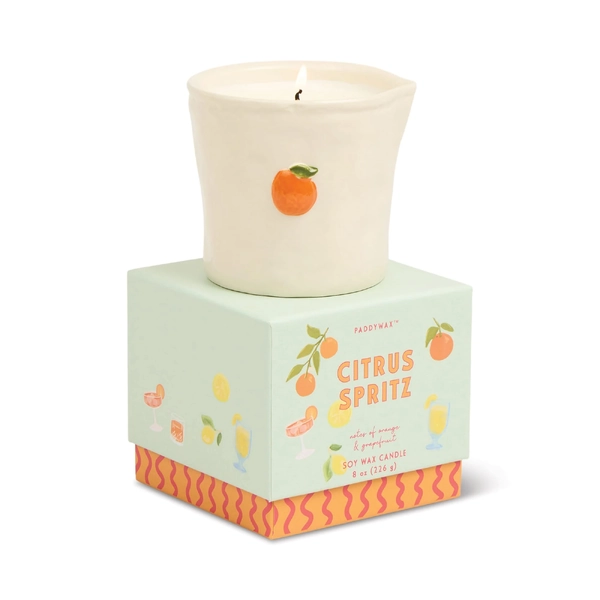 Paddywax Bistro 8oz/226g Embossed Ceramic Candle- Citrus Spritz Boxed