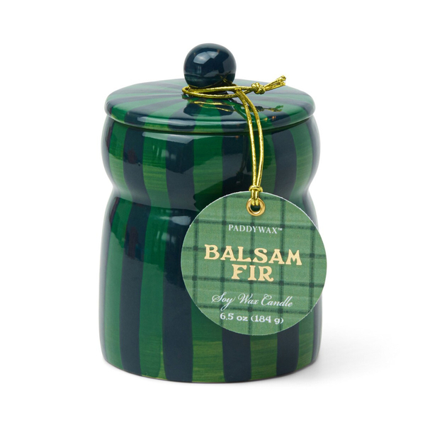 Paddywax 6.5Oz Green / Navy Striped Cabana with Lid  Balsam Fir 