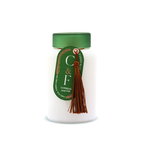 Paddywax Cypress and Fir 8oz. White Glass with Dark Green Frosted Lid Candle
