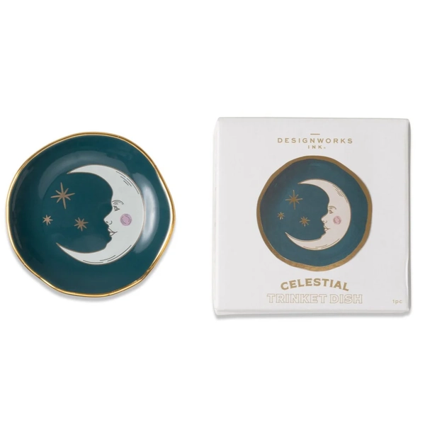 Celestial Ceramic Trinket Dish Teal Moon