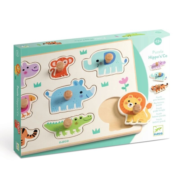 Djeco Hippo'n'Co 8 Piece Wooden Wild Animal Puzzle