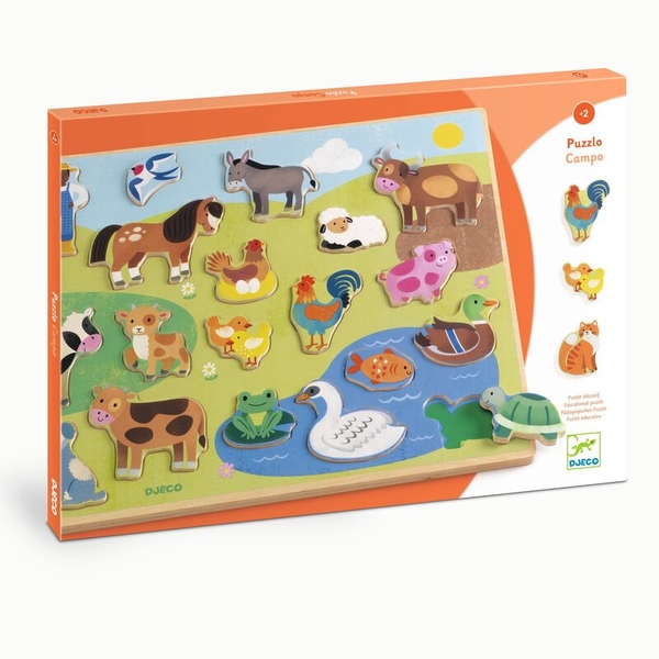 Djeco 22 Piece Wooden Farm Animal Puzzle Pieces