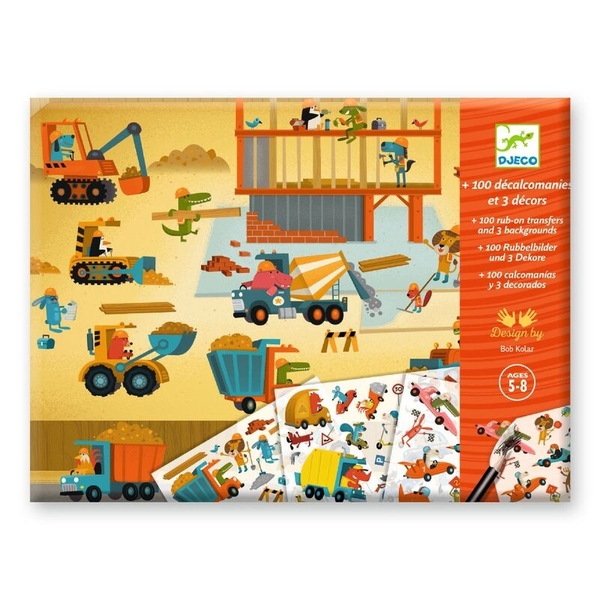 Djeco Asphalt Construction & Racing 100 Decals With 3 Backgrounds