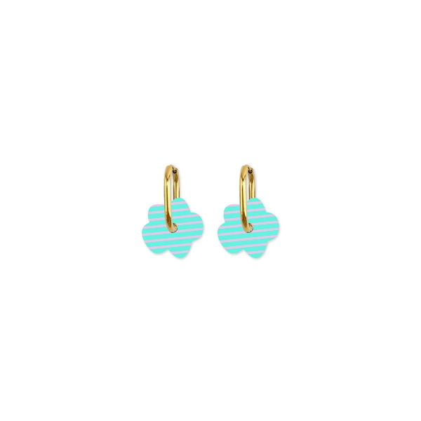 Moe Moe Design Earrings - Cami Striped Flower Aqua/Pink