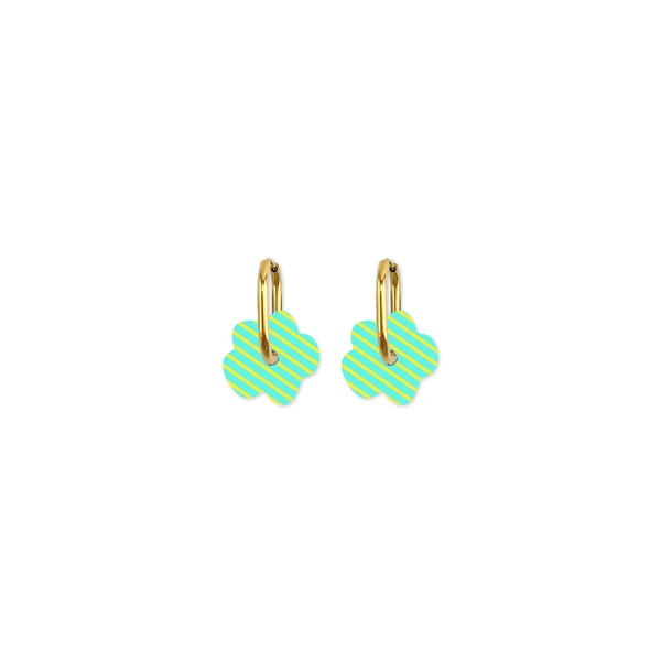 Moe Moe Design Earrings - Cami Striped Flower Aqua/Yellow