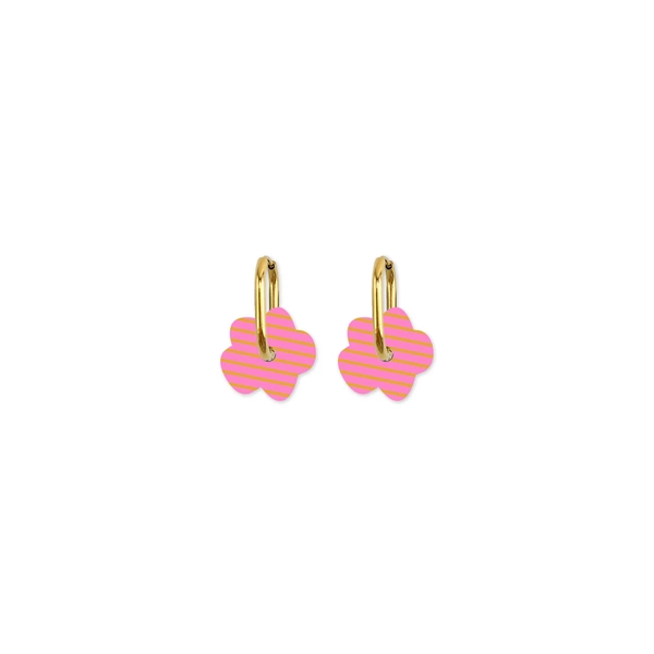 Moe Moe Design Earrings - Cami Striped Flower Pink/Yellow