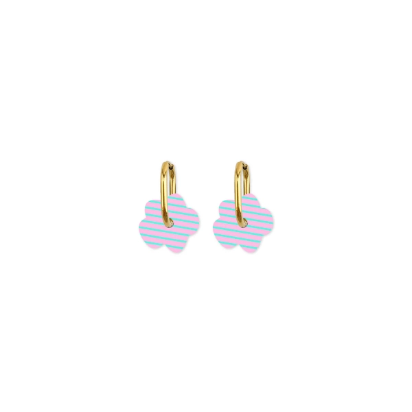 Moe Moe Design Earrings - Cami Striped Flower Soft Pink/Blue