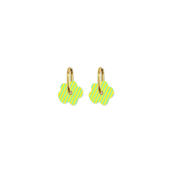 Moe Moe Design Earrings - Cami Striped Flower Yellow/Blue
