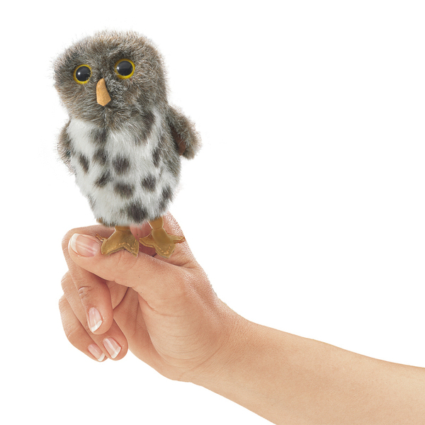 Folkmanis Mini Spotted Owl Grey Finger Puppet