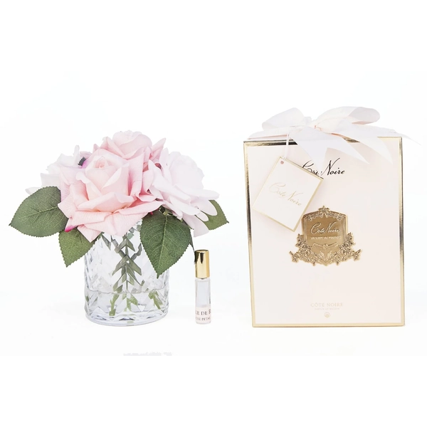 Cote Noire- Herringbone Clear Glass- Mixed Pink Roses
