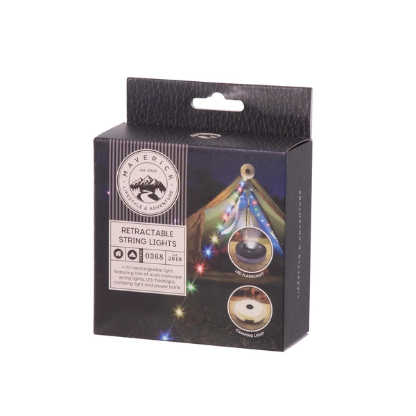 Maverick Retractable String Lights Rainbow 10m