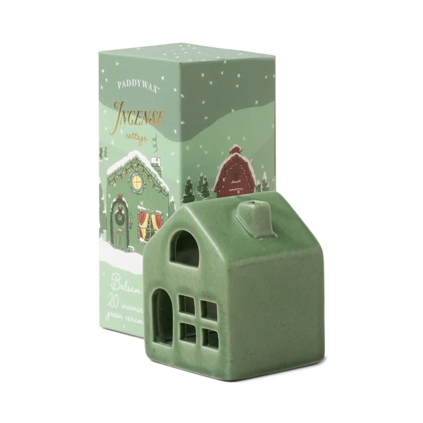 Paddywax - Holiday Green Ceramic Cottage With Incense Cones - Balsam & Fir