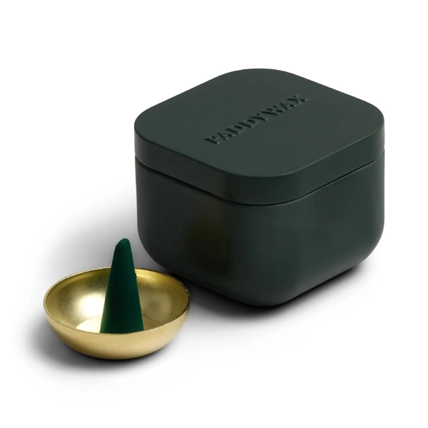Paddywax 20 Scented Incense Cones and Holder in Green Tin- Wild Mint & Santal
