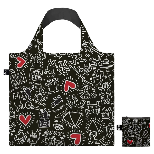 LOQI Reusable Shopping Bag Museum Collection- Keith Harring Black Pattern
