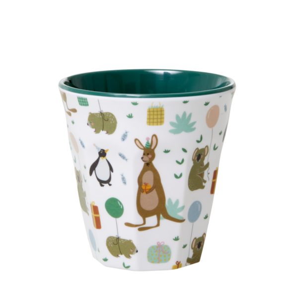 RICE Melamine Kids Cup with Party Animal Print Green