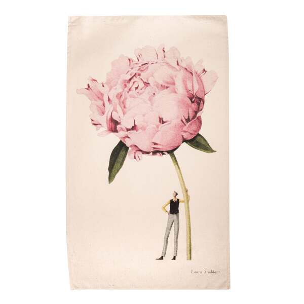 Laura Stoddart Pink Flowers in Bloom Tea Towel Linen