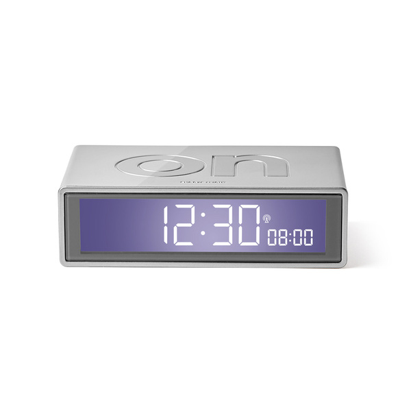 Lexon Flip Clock Reversible LCD Alarm Clock - Glossy Aluminium with RCC