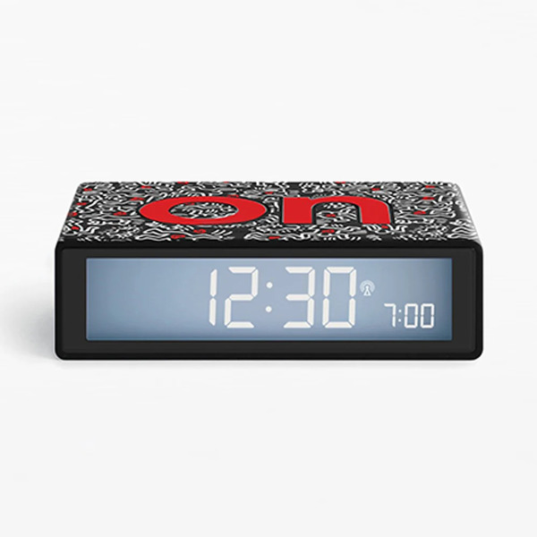 Lexon Flip Alarm Clock Keith Haring Love Black