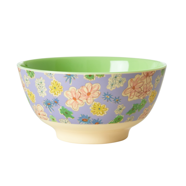 RICE Melamine Bowl Flower Painting Print Two Tone Medium