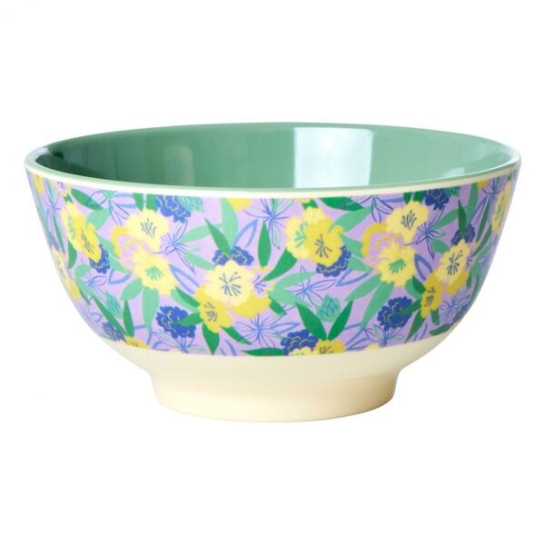 RICE Melamine Bowl with Fancy Pansy Print Medium