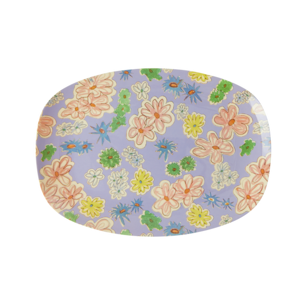 RICE Melamine Rectangular Plate Flower Painting Print Small
