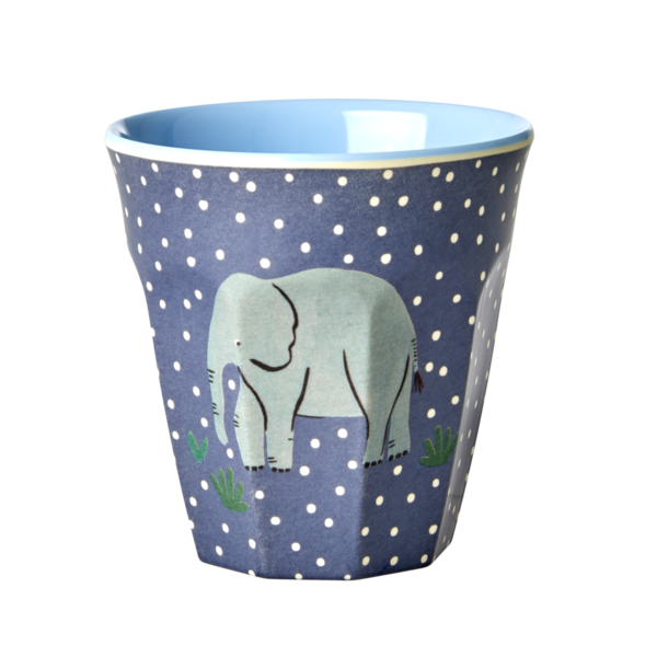 RICE Melamine Cup Two Toned Jungle Blue Elephant Medium