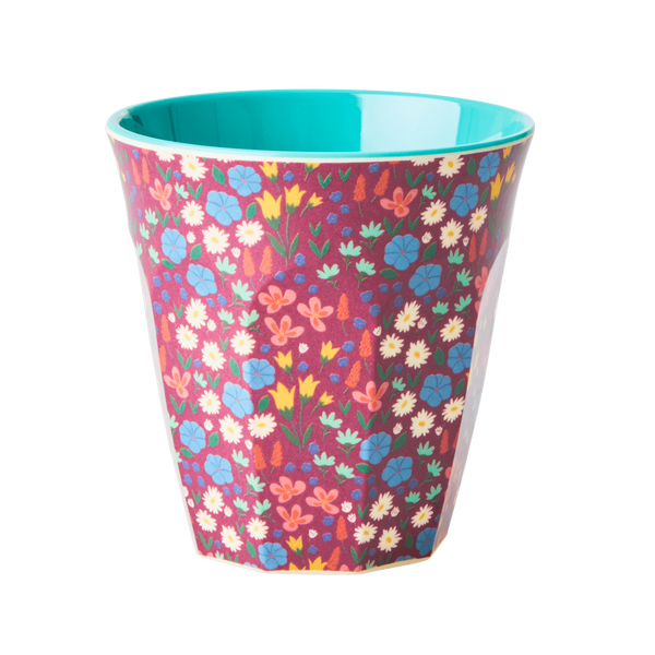 Rice Melamine Cup Poppies Print Two Tone Medium