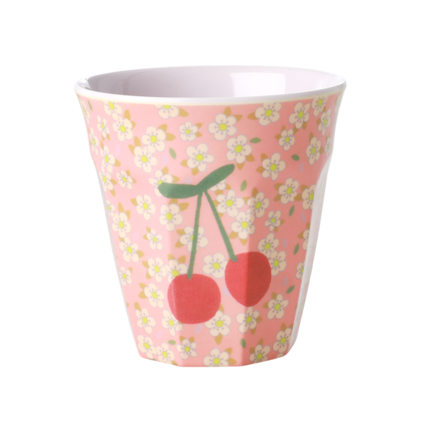 RICE Melamine Cup Small Flowers and Cherry Print Two Tone Medium