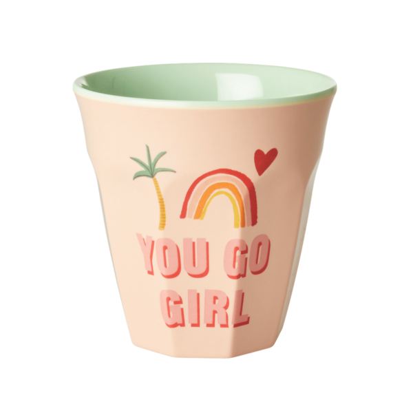RICE Melamine Cup with "You Go Girl" Print- Two Tone Medium