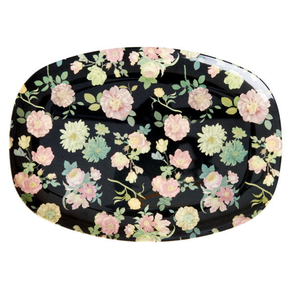 Rice Melamine Rectangular Plate - Dark Rose Print