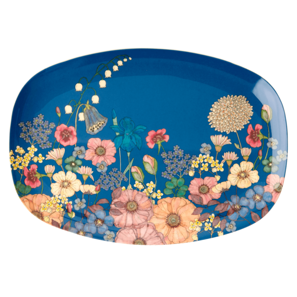 Rice Rectangular Melamine Plate with Flower Collage Print