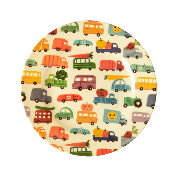 RICE Melamine Kid's Lunch Plate Happy Cars Print