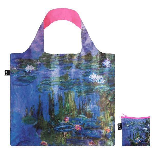LOQI Reusable Shopping Bag Monet Water Lilies Neon Pink