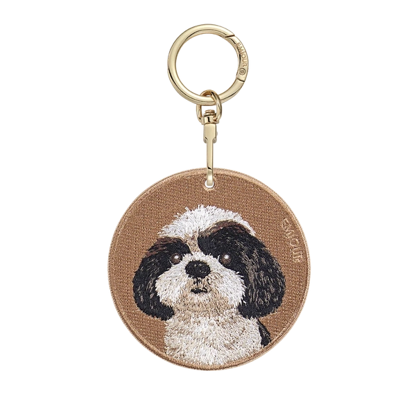 Emjour Embroidered Keychain -  Black and White Shih Tzu