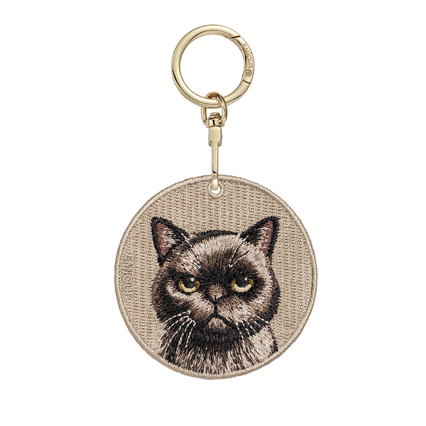 Emjour Embroidered Keychain - Grumpy Black Cat