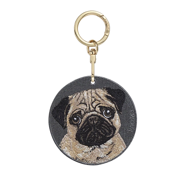 Emjour Embroidered Keychain -  Pug (Dark Gray)