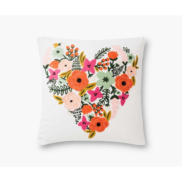 Rifle Paper Co. Floral Heart Embroidered Cushion Cover 56cm x 56cm