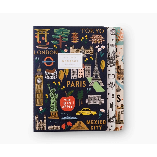 Rifle Paper Co. Pack of 3 Stitched Notebooks Ruled Large Bon Voyage