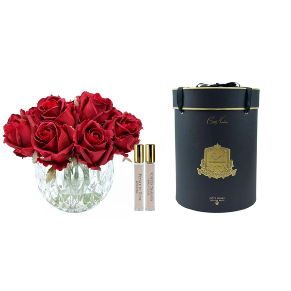 Cote Noire - Medium Bowl Rose Bud Bouquet Red