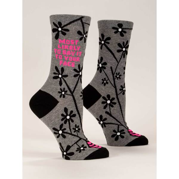 Blue Q Women's Crew Socks Say It To Your Face